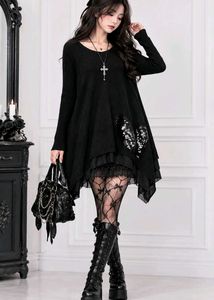 Gothic Lolita Noir Sequin Asymmetrical Knit Tunic