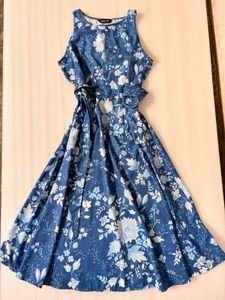 Blue Floral Sleeveless Midi Dress