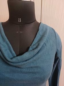Teal Cowl Neck Long Sleeve Dress