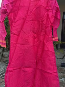 Vibrant Pink Kurta with Blue Floral Print