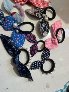 Cute Hair Ties with Bows &amp; Pearls set 9