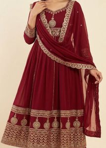 Elegant Maroon Embroidered Anarkali Suit