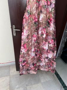 Pink Floral Print Evening Gown