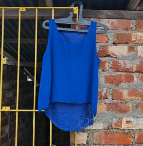 Blue Lace Trim Tank Top