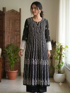 Og Pakistani Black Kurta with White Embroidery