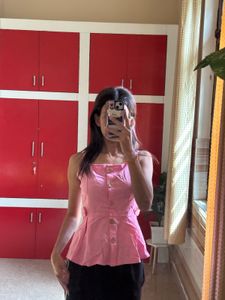 Cute Pink Button-Up Peplum Top