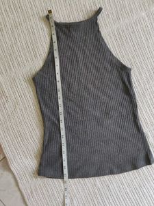 Gray Ribbed Halter Tank Top