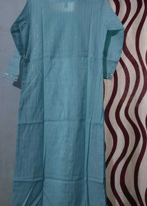 Sky Blue Ladies Cotton Embroidered Kurta Set