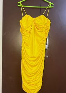 Vibrant Yellow Ruched Bodycon Dress