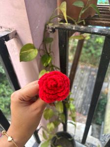 Handmade Crochet Red Rose Hair srunchie