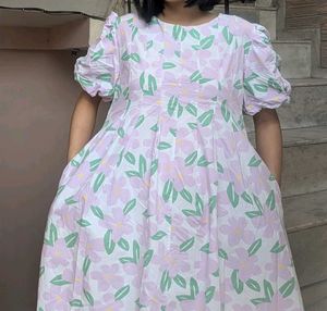 Floral Puff Sleeve Midi Dress