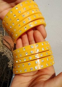 Yellow Bangles with Crystal Embellishments