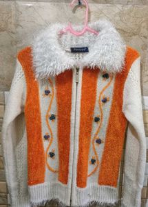 Cozy Orange & White Striped Knit Cardigan