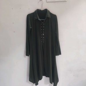 Olive Green Lace-Up Tunic Top