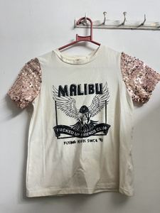 Sequin Sleeve Graphic T-Shirt