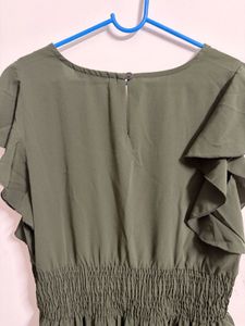 Olive Green Ruffle Sleeve Dress