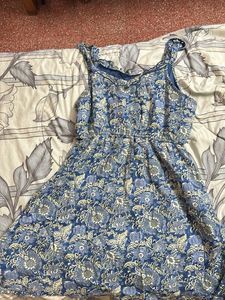 Blue Floral Print Summer Dress