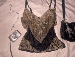 Vintage Black & Gold Lace Cami Top