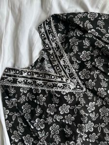 Black Floral Print Kurta