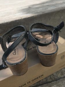 Clarks Collection Black Wedge Sandals