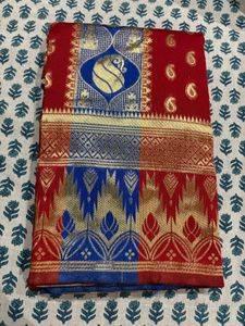 Elegant Red & Blue Saree