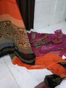 Orange Printed Saree