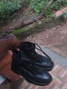 Black Leather Lace-Up Boots