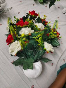 Artificial Flower Arrangement with White Vase