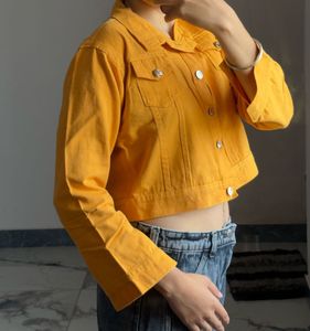 Yellow Cropped Denim Jacket