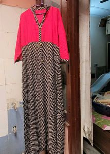 Pink Black Printed Long Kurta 3/4 Sleeve