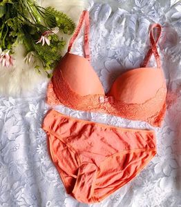 Peach Lace Bra & Panty Set