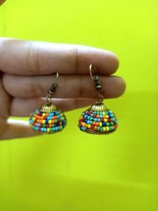 Colorful Beaded Jhumka Earrings