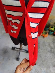 Forever 21 Womens Sweater Medium Red Striped Long