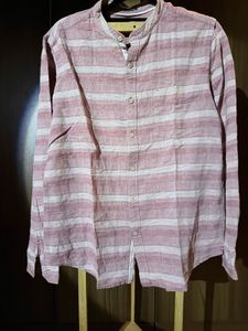 Men's Striped Band Collar Shirt
