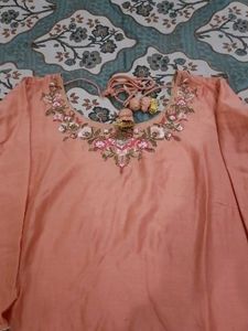 Peach Embroidered Kurta Set
