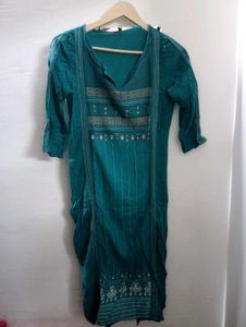 branded Teal Kurta with Embellished Neckline