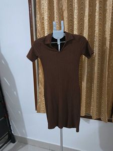 Ribbed Knit Polo Dress