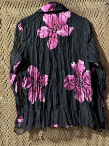Sheer Floral Print Button-Up Shirt