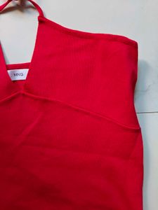 Red Ribbed Halter Neck Top