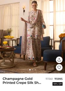Champagne Gold Printed Crepe Silk Kurta Set