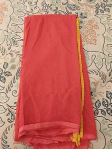 Coral dupatta with Golden Lace