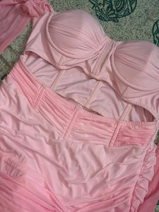 Chic Ruched Pink Midi Dress