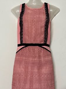 Chic Pink Lace Dress with Black Accents