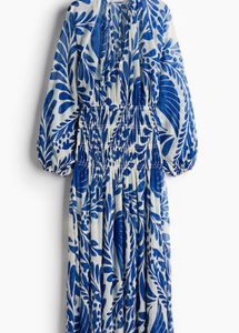 H&M Blue & White sheer Leaf Print Maxi Dress