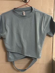 Light Blue Crop Top with Tie Detail