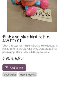Pink and blue bird rattle - NATTOU