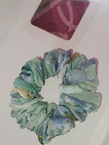 Blue and Green Floral Scrunchie