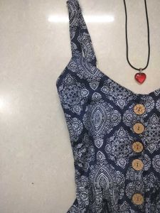 Blue Patterned Button-Down Dress