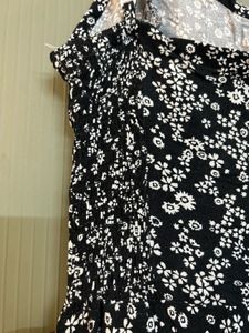 Black Floral Print Midi Dress