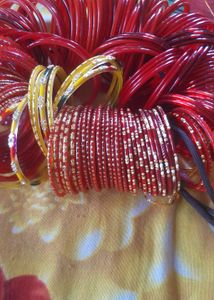 Set of  Glass Bangles with Embellishments